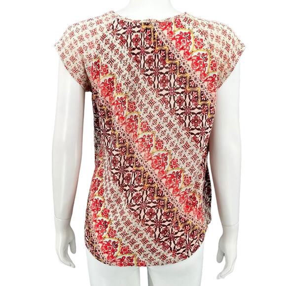 Sundance Top Womens XS Red Cream Josette 100% Linen Geometric Boho Beachy Summer - Picture 5 of 7
